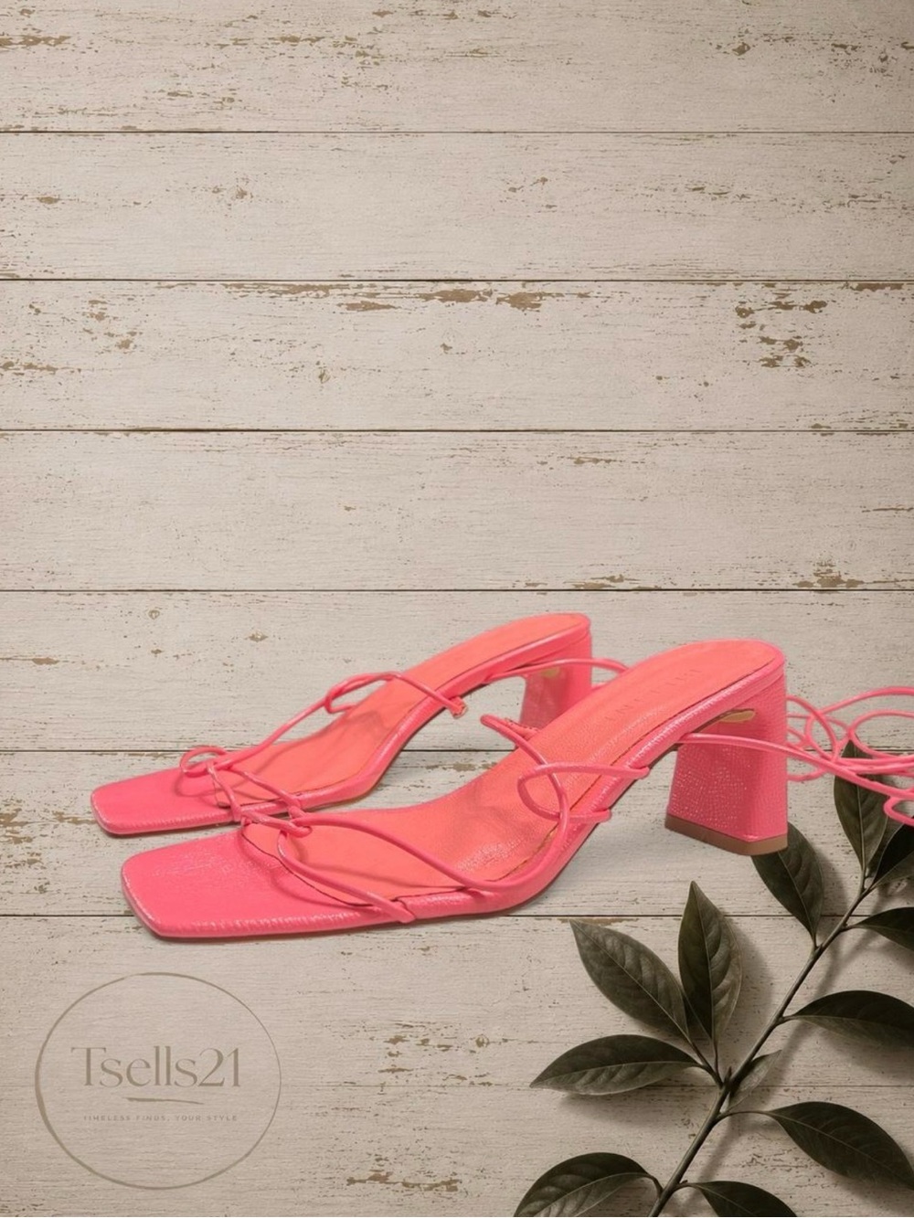 Billini Pink Strappy Wrap-Up Square-Toe Heel Sandals - Picture 3 of 7
